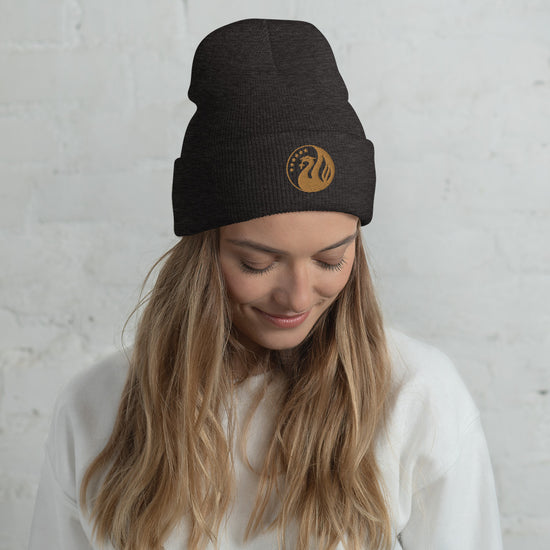 Liver Burd Cuffed Beanie with Gold Embroidered Logo